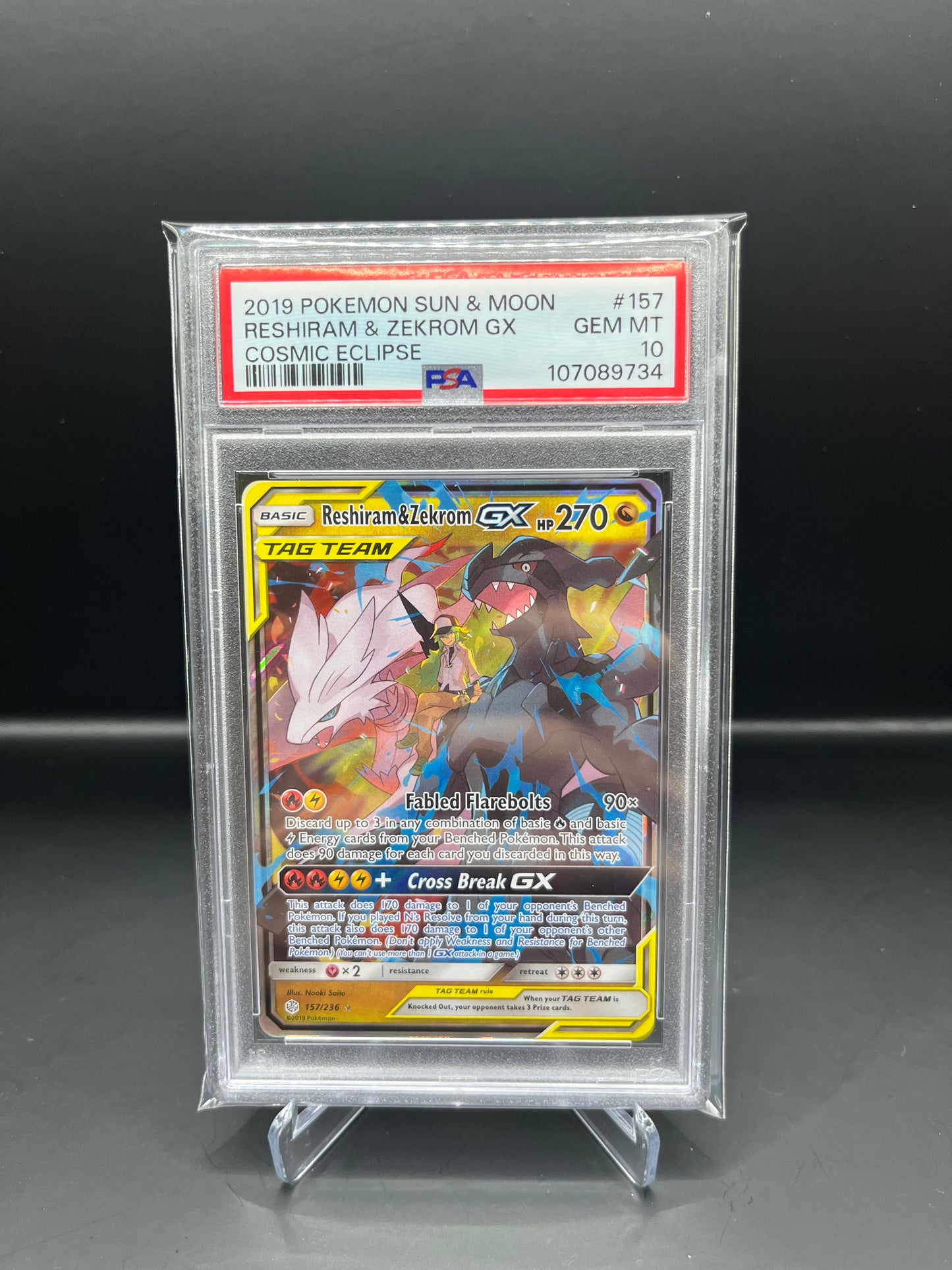PSA 10 Reshiram & Zekrom GX 157/236